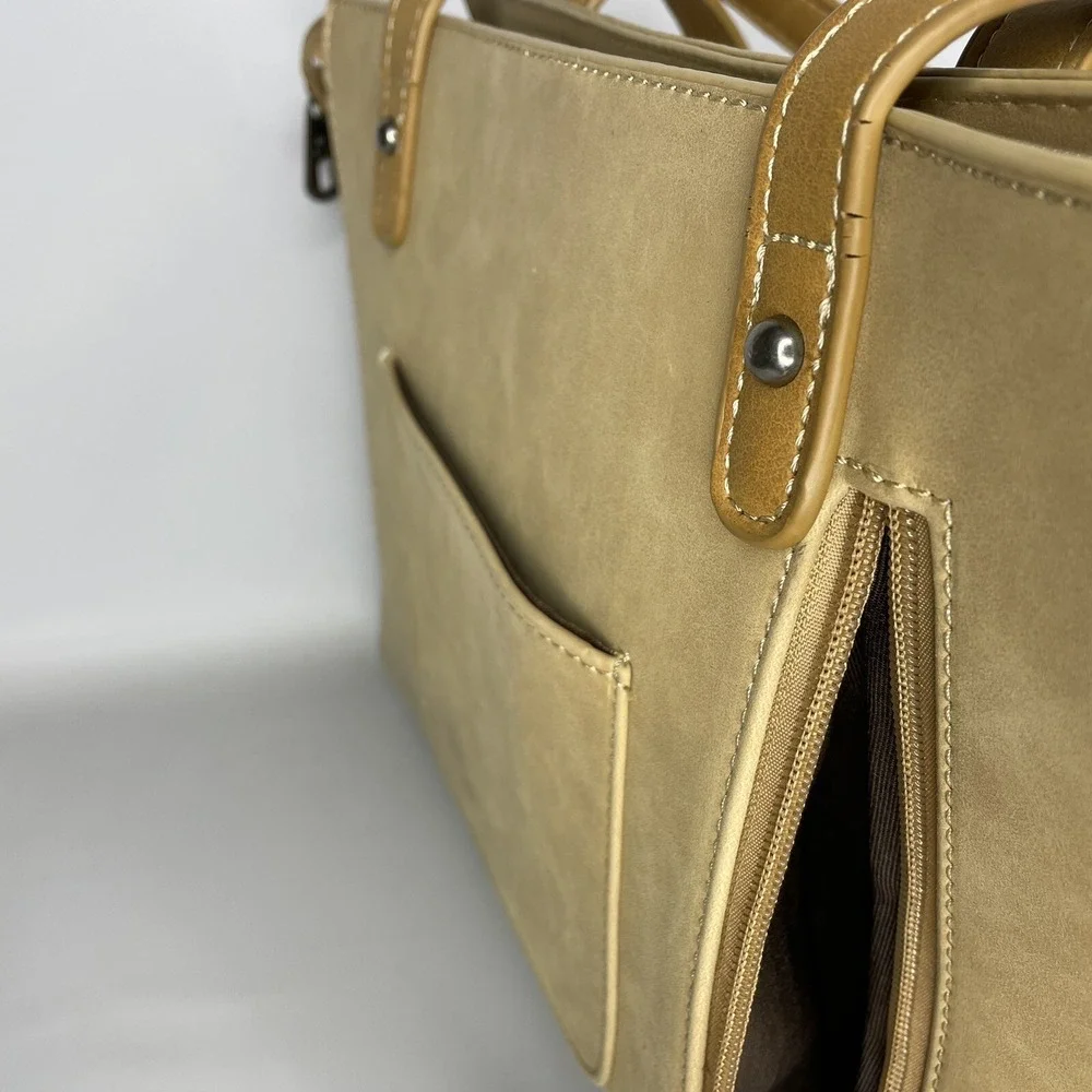 American Bling Concealed Carry Tan Purse Studded Detail Shoulder Bag Zip Closure